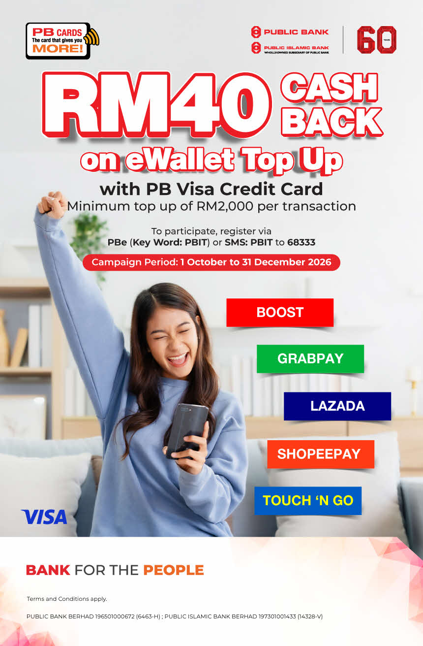 Cash Back on eWallet Top Up with PB Visa Credit Card