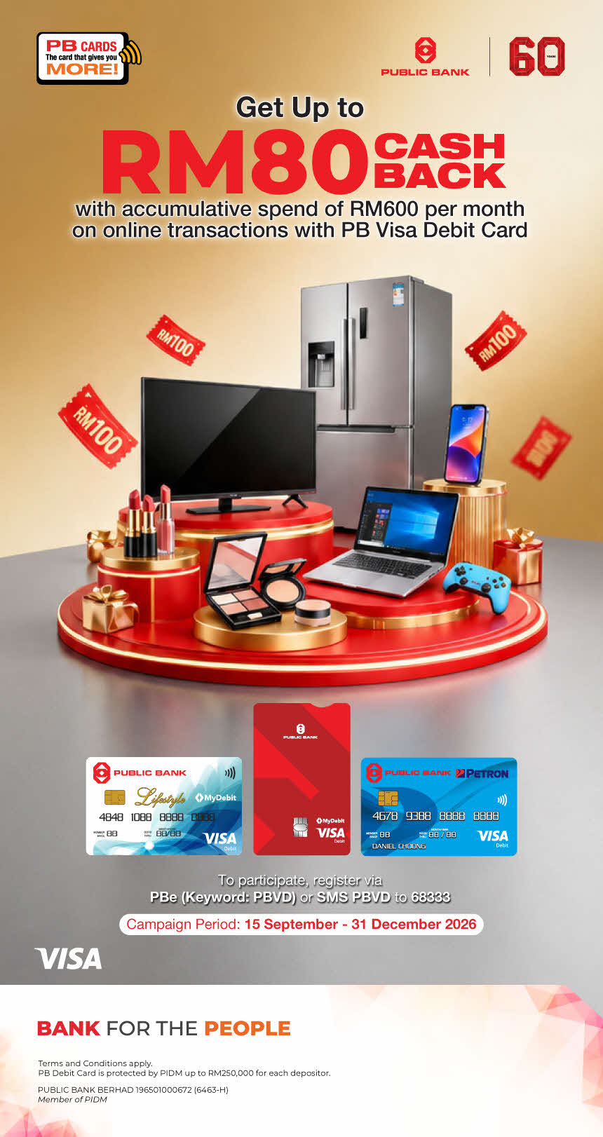Get up to RM80 Cash Back on Online Transactions with PB Visa Debit Card!