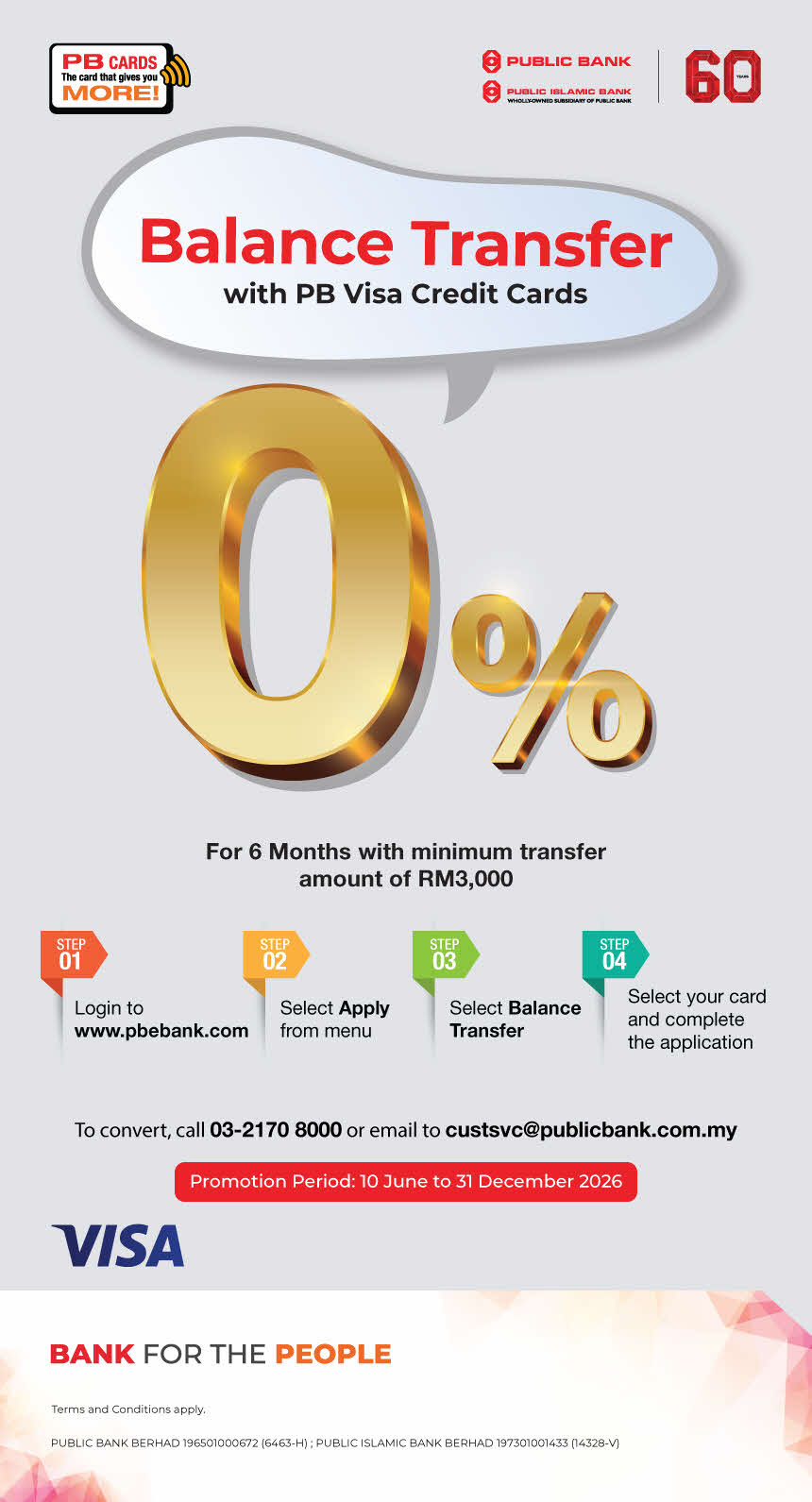 0% Balance Transfer with PB Visa Credit Cards